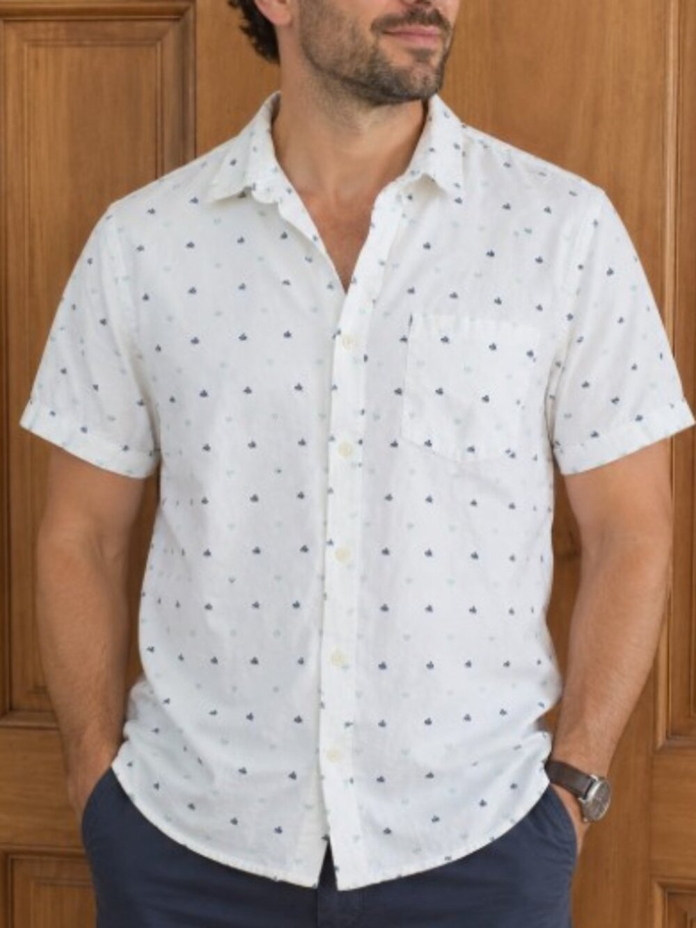 Banana Republic Men's Linen Slim Fit Button down Elephant print L coastal preppy